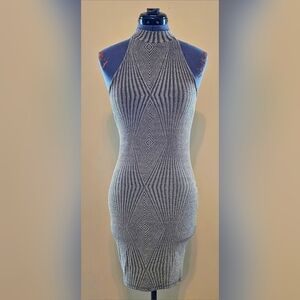ONE CLOTHING LOS ANGELES Silver Glitter Geometric Halter Dress